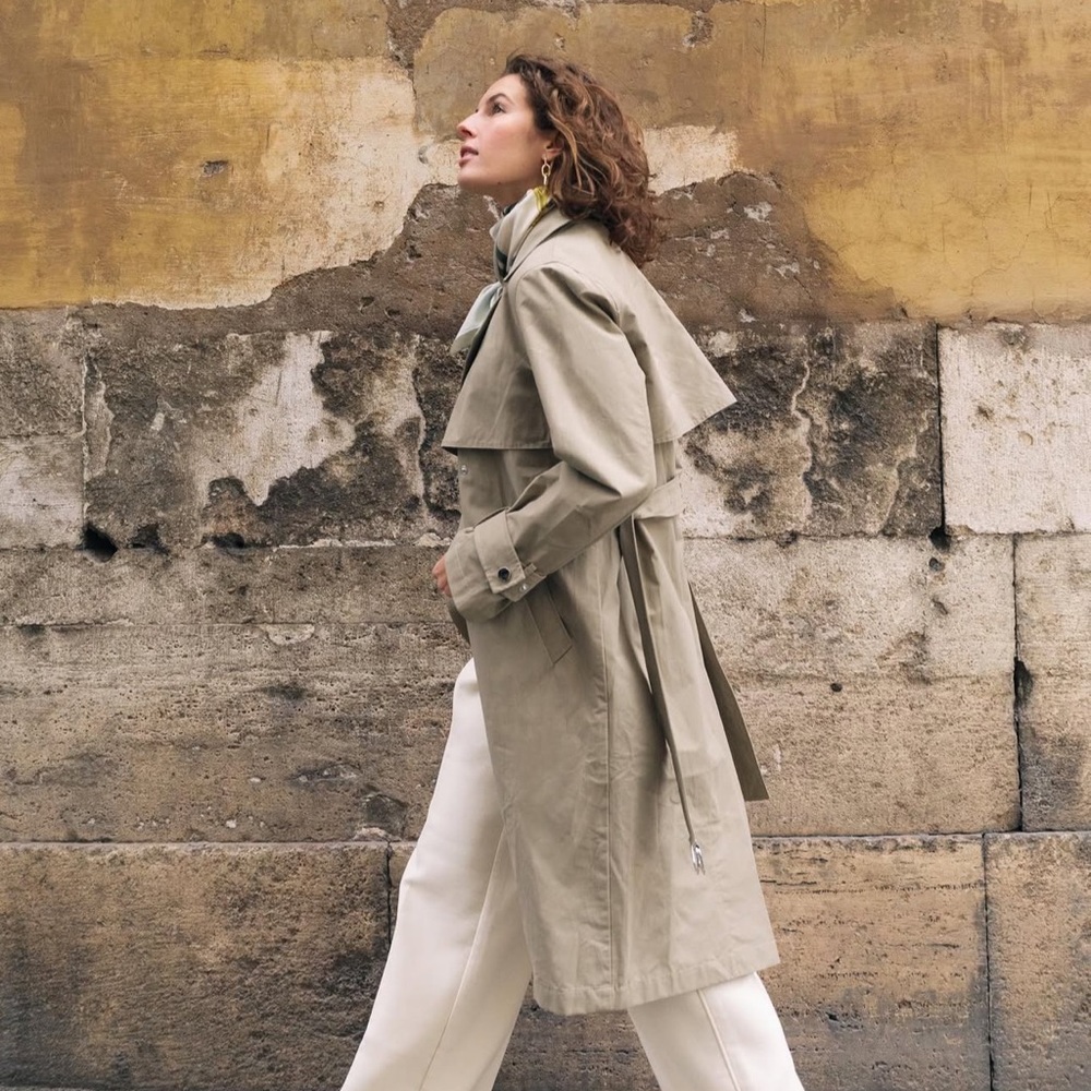 Jane Post Women's Italian Cotton Green Modern Snap Trench Coat